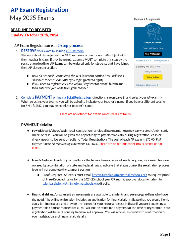 AP Exam Registration Instructions 2025 | PDF | Cash | Credit Card