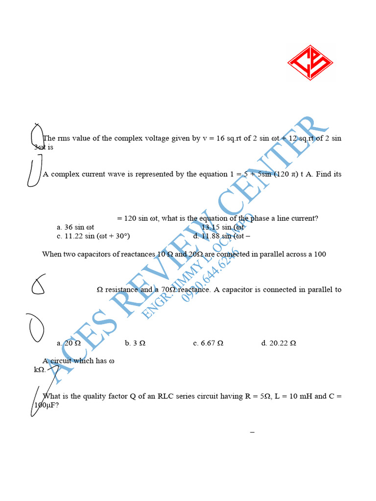 AC Circuit Analysis Practice Exam | PDF | Series And Parallel Circuits ...