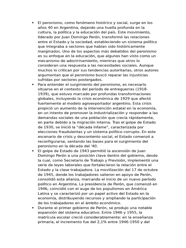 Impacto del Peronismo en la Educación Argentina | PDF | Argentina ...