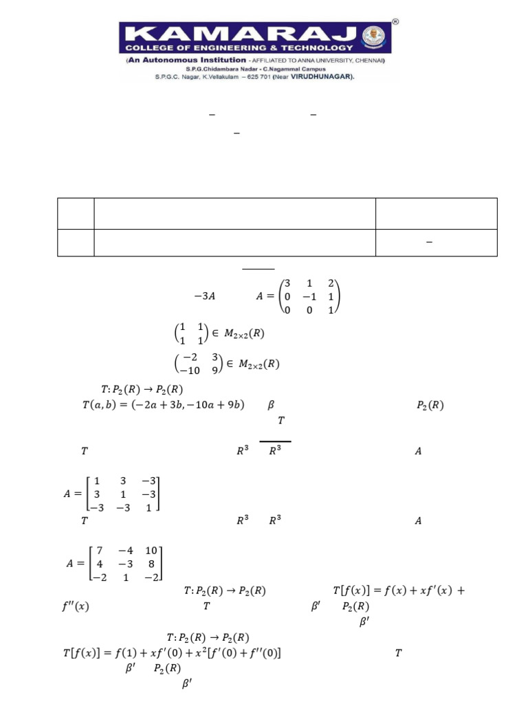 MA2201 - Unit 2 (Tutorial - 3) | PDF | Eigenvalues And Eigenvectors ...