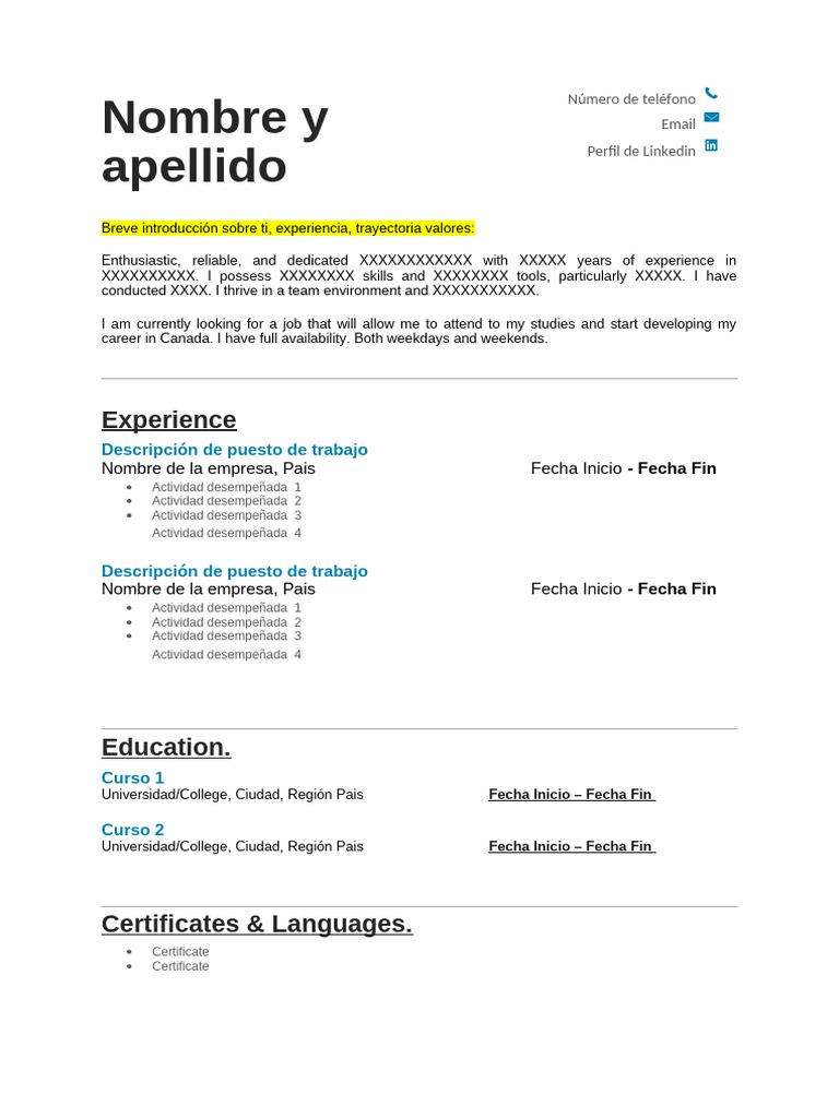 Template Resume Canada | PDF