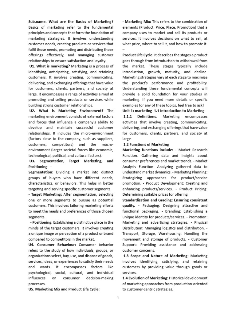 Basics of Marketing Explained | PDF | Marketing | Market Segmentation