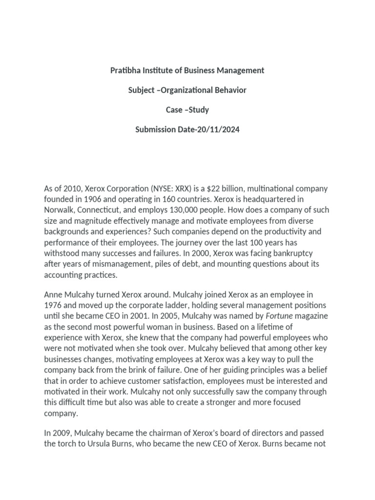 Case study -Organizational Behaviour (1) | PDF | Psychology ...