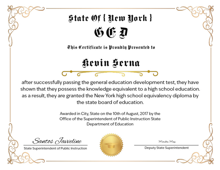New York GED Certificate Award 2017 | PDF