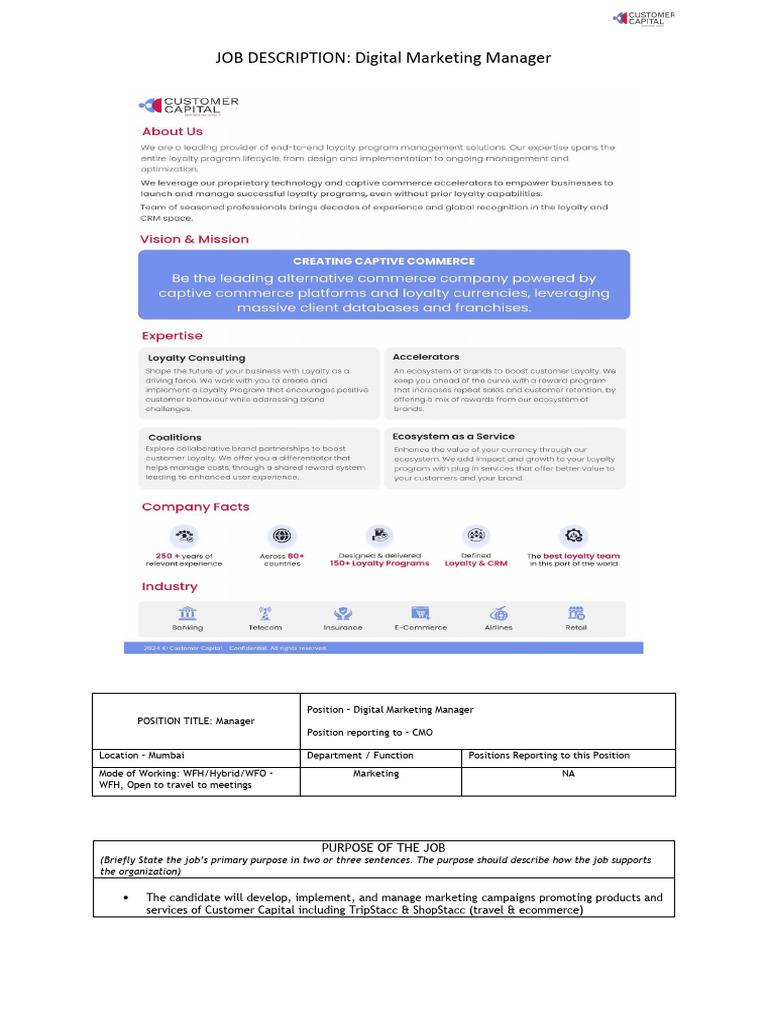 Digital Marketing Manager Job Description | PDF | Digital Marketing ...