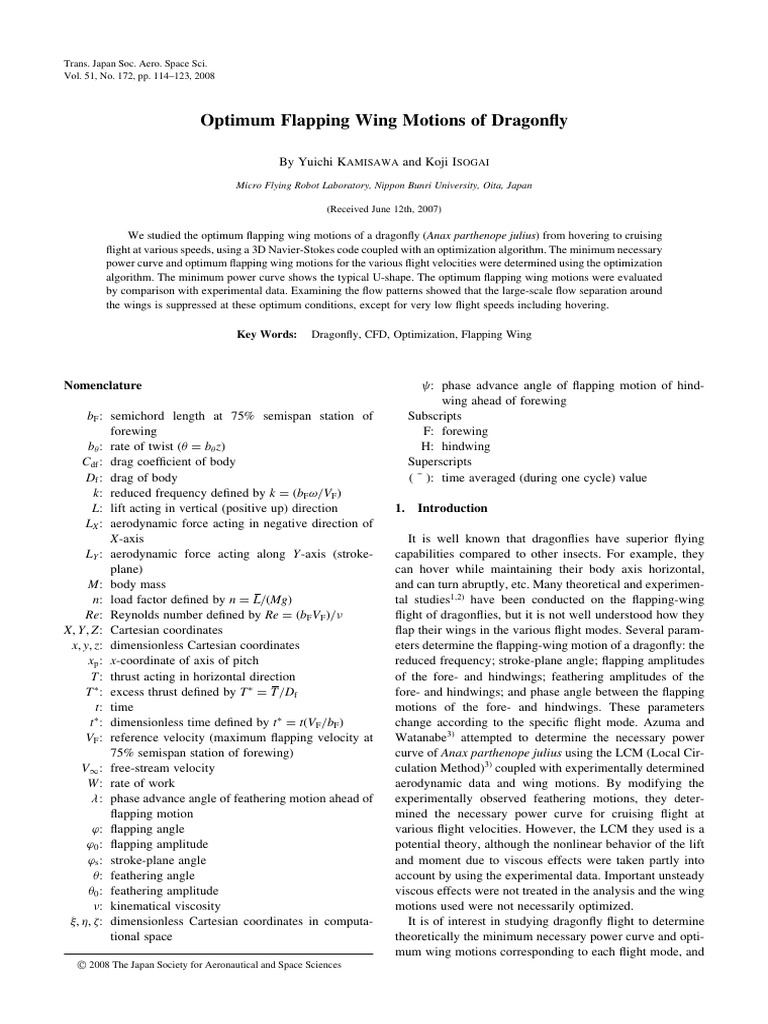 Optimum Flapping Wing Motions of Dragonfly | PDF | Mathematical ...