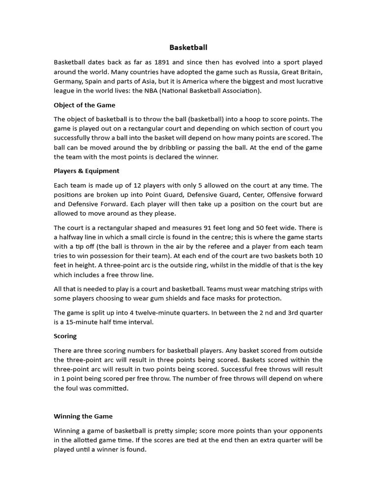 Overview of Basketball Rules and Play | PDF | Basketball Positions ...