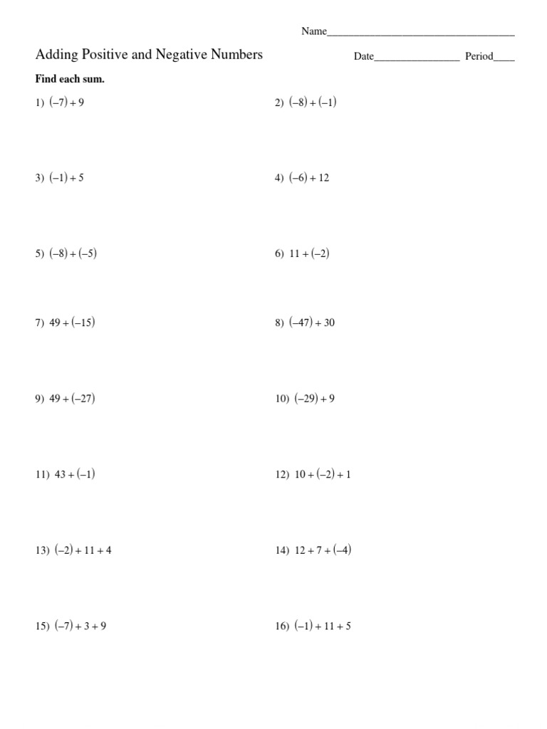 Adding and Multiplying Integers Worksheet | PDF | Mathematics ...
