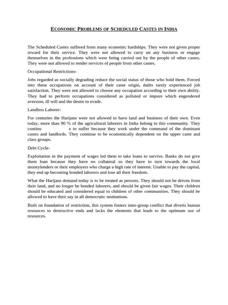 Economic Challenges of Scheduled Castes in India | PDF