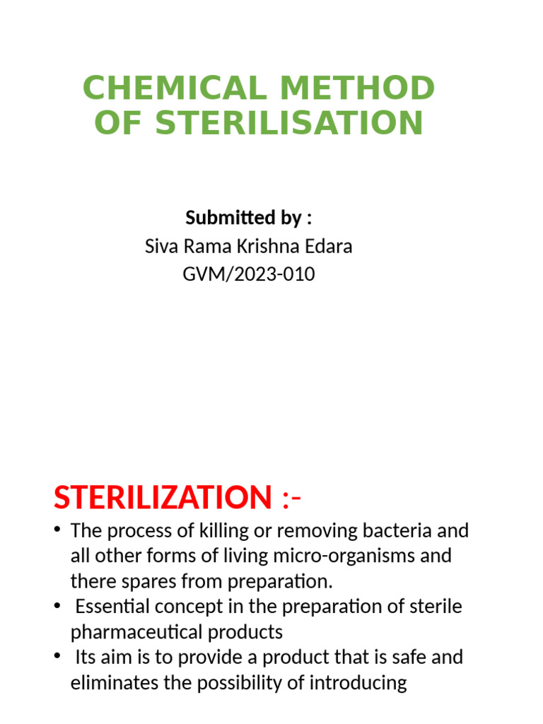 Chemical Sterilization Methods Explained | PDF | Disinfectant ...