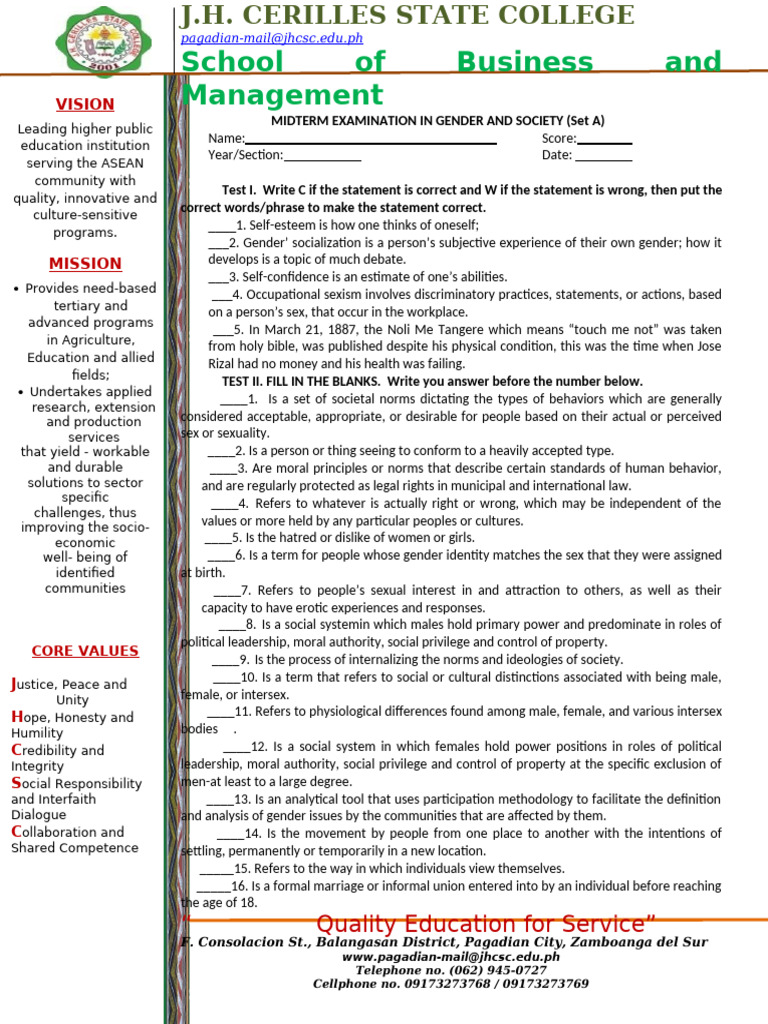 2023 Set A Gender and Society Midterm Exam | PDF | Gender | Gender Studies