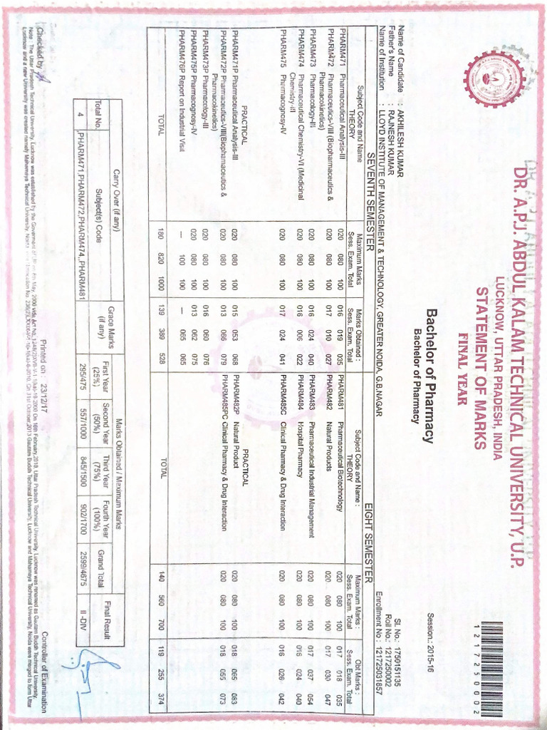 Final Year All Marsheet | PDF