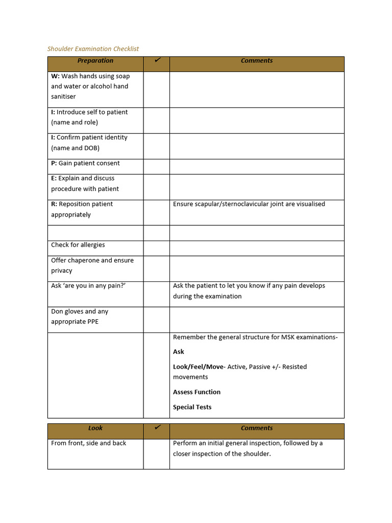 Comprehensive Shoulder Exam Checklist | PDF | Shoulder | Anatomical ...