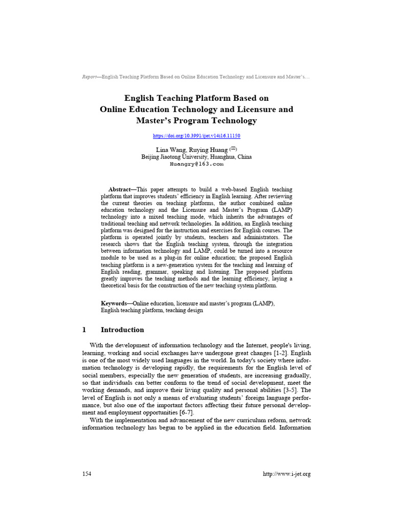 English Teaching Platform Based On Online Education Technology and ...