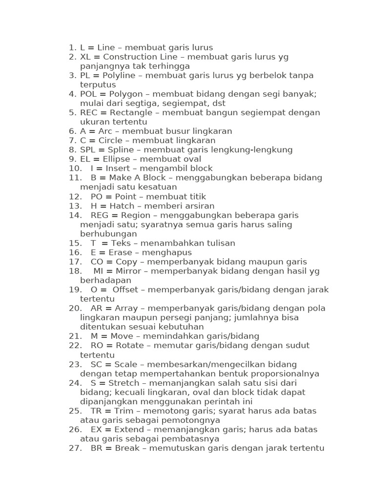 Kode dan Perintah Dasar AutoCAD | PDF