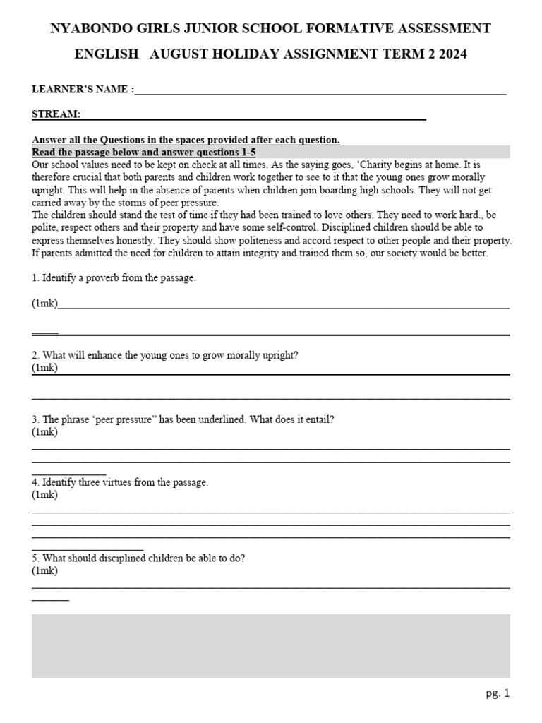 English Holiday Assignment 2024 | PDF | Teachers | Poetry