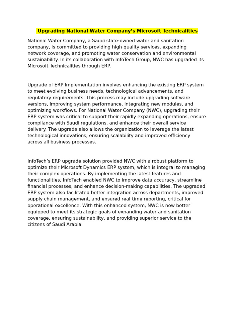 NWC ERP Upgrade for Enhanced Services | PDF