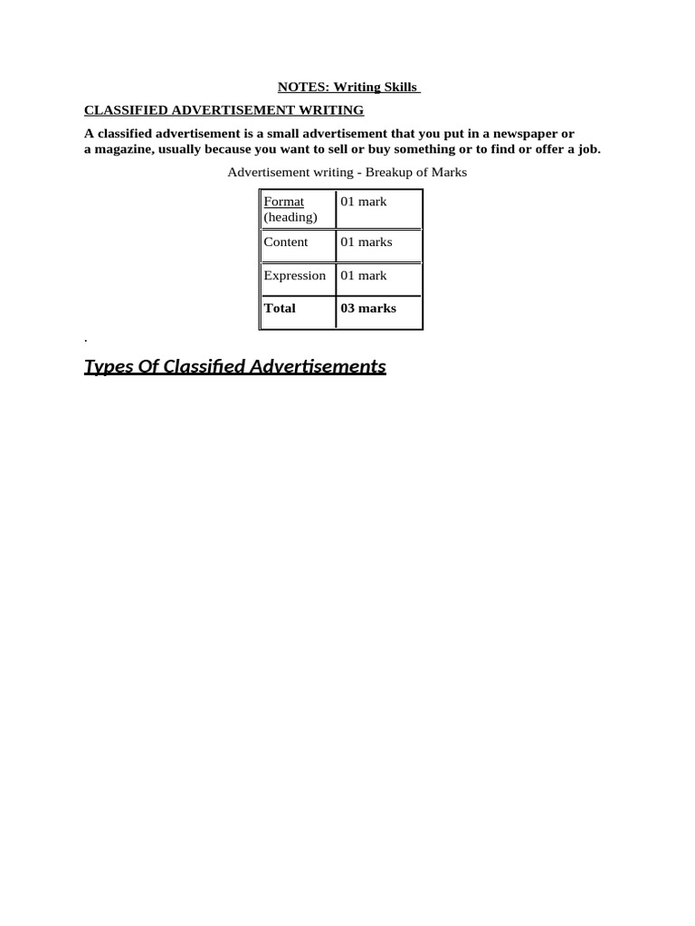 Class 11 Guide to Classified Advertisements | PDF | Advertising