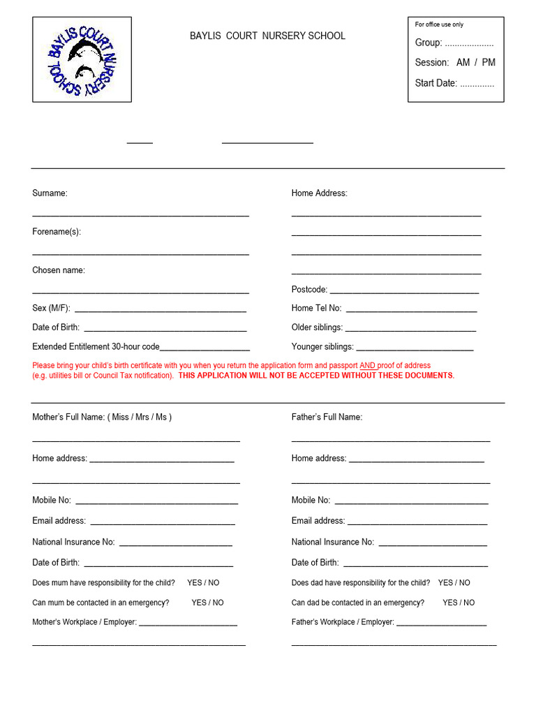 New Admission Application Form | PDF | Preschool