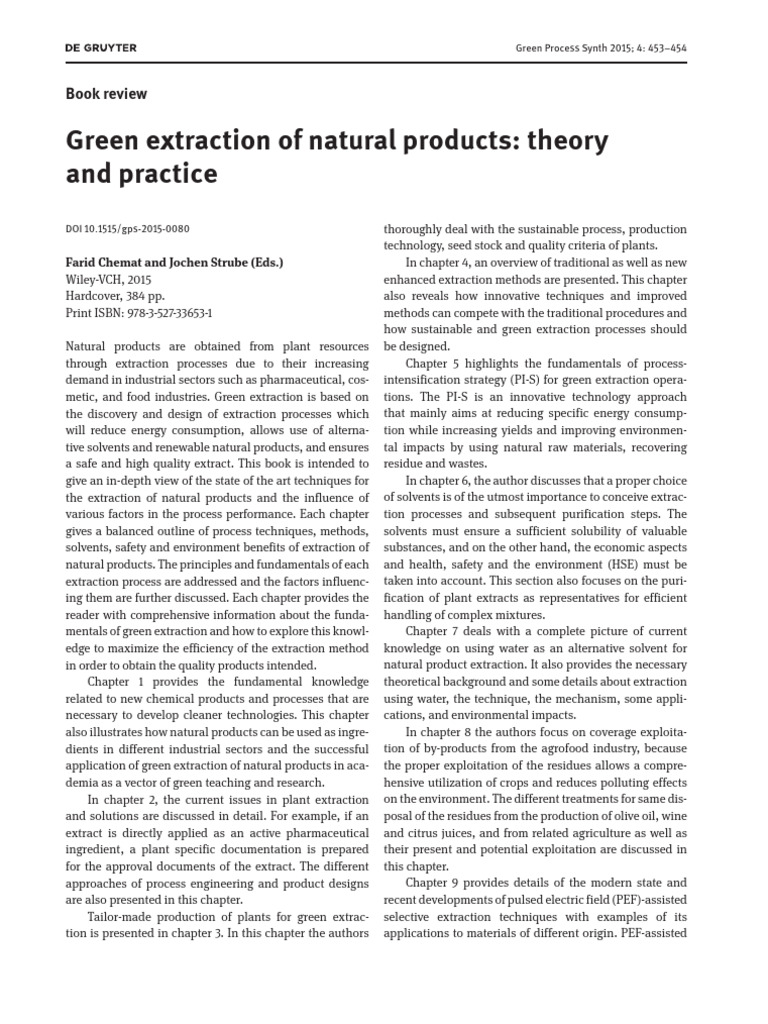 Green Extraction of Natural Products | PDF | Juice | Diet & Nutrition