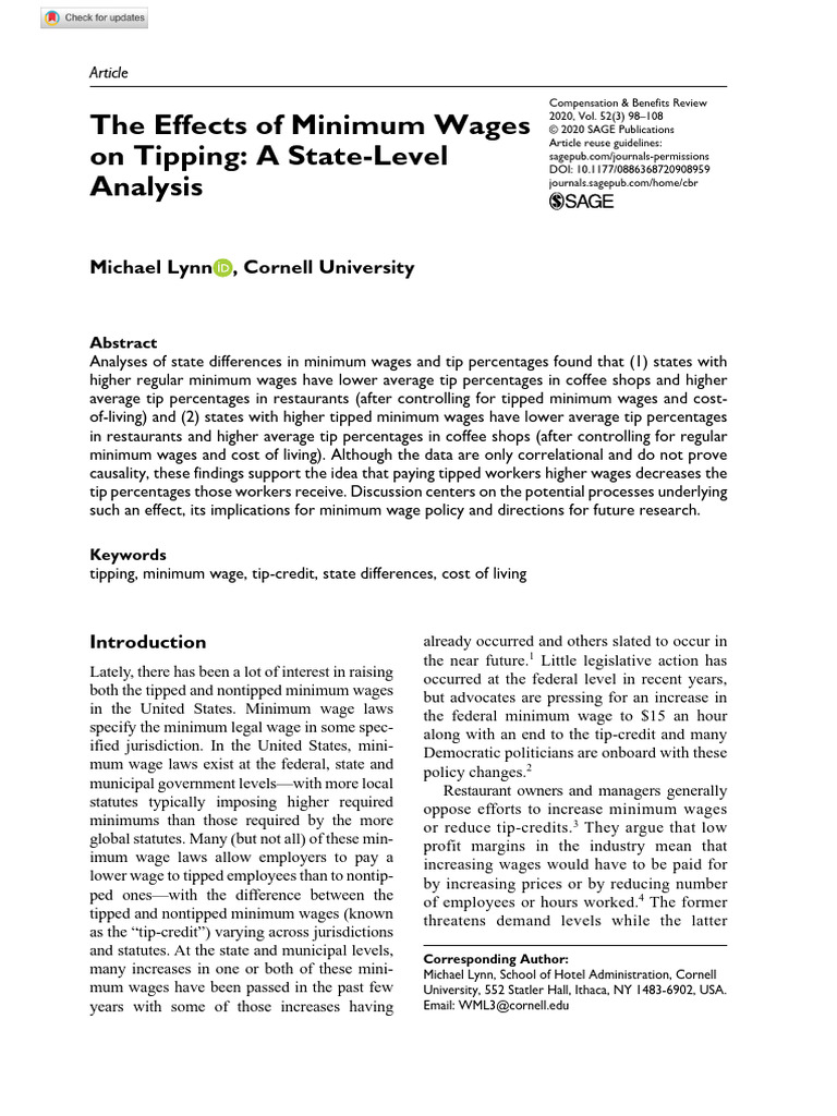 Effect On Tipping Behavior - Bad | PDF | Cost Of Living | Minimum Wage
