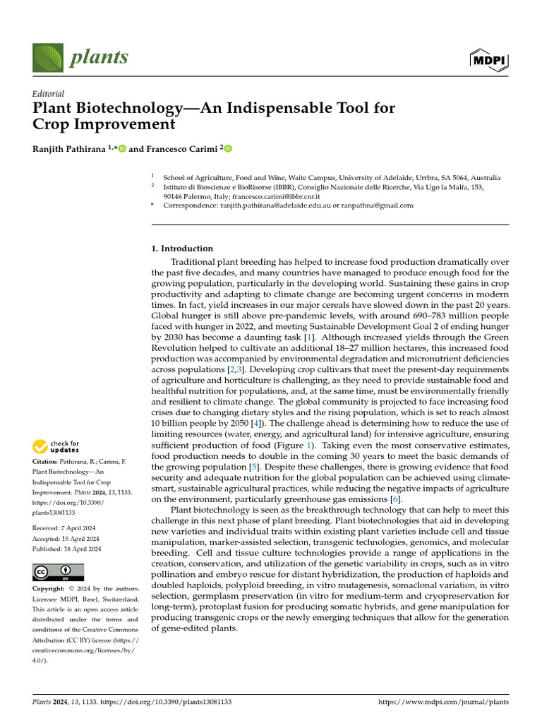 Plant Biotechnology for Crop Improvement | PDF | Plant Breeding | Legume