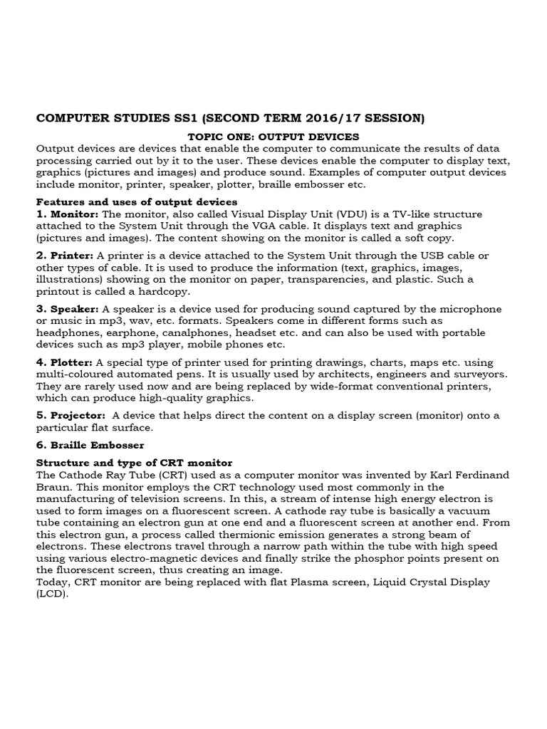 Ssi 2ND Term Lesson Note | PDF | Printer (Computing) | Assembly Language