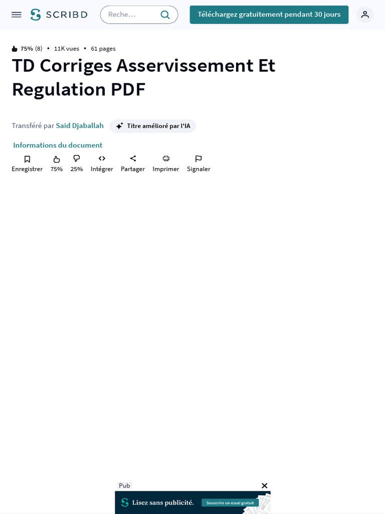 TD Corrigés : Asservissement et Régulation | PDF | Informatique