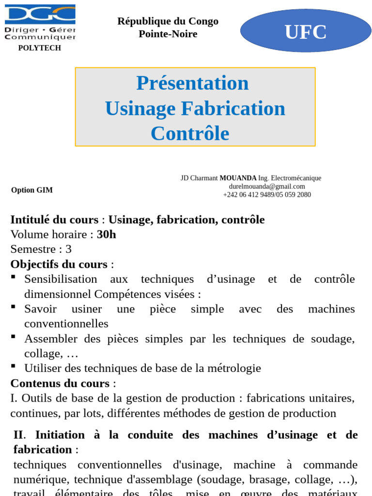 Preséntation UFC | PDF | Usinage | Machine-outil à commande numérique