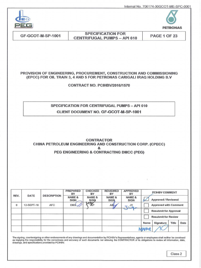 Centrifugal Pumps Specification API 610 | PDF | Specification ...