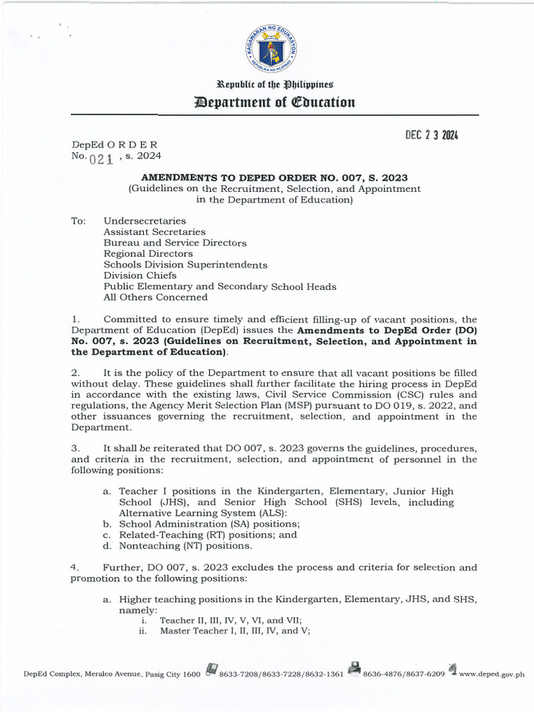 DepEd Order DO - s2024 - 021 | PDF