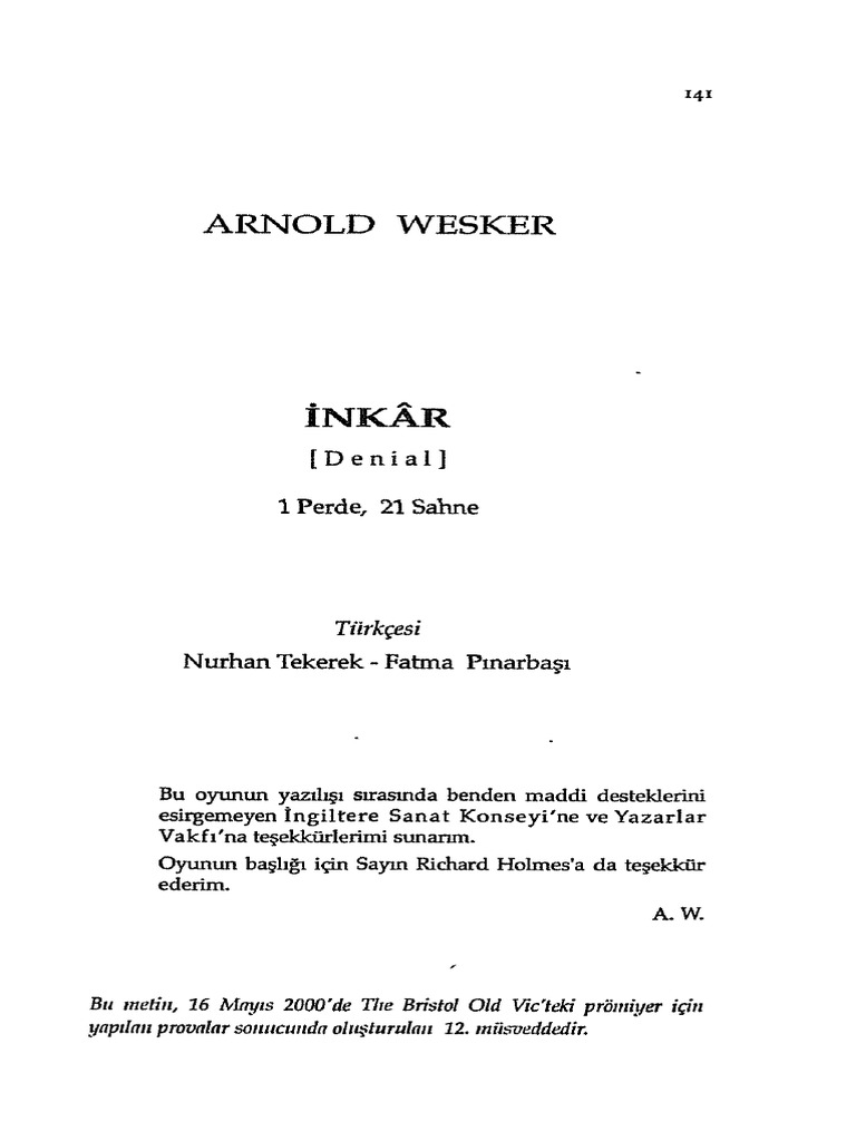 Arnold Wesker - İnkar | PDF