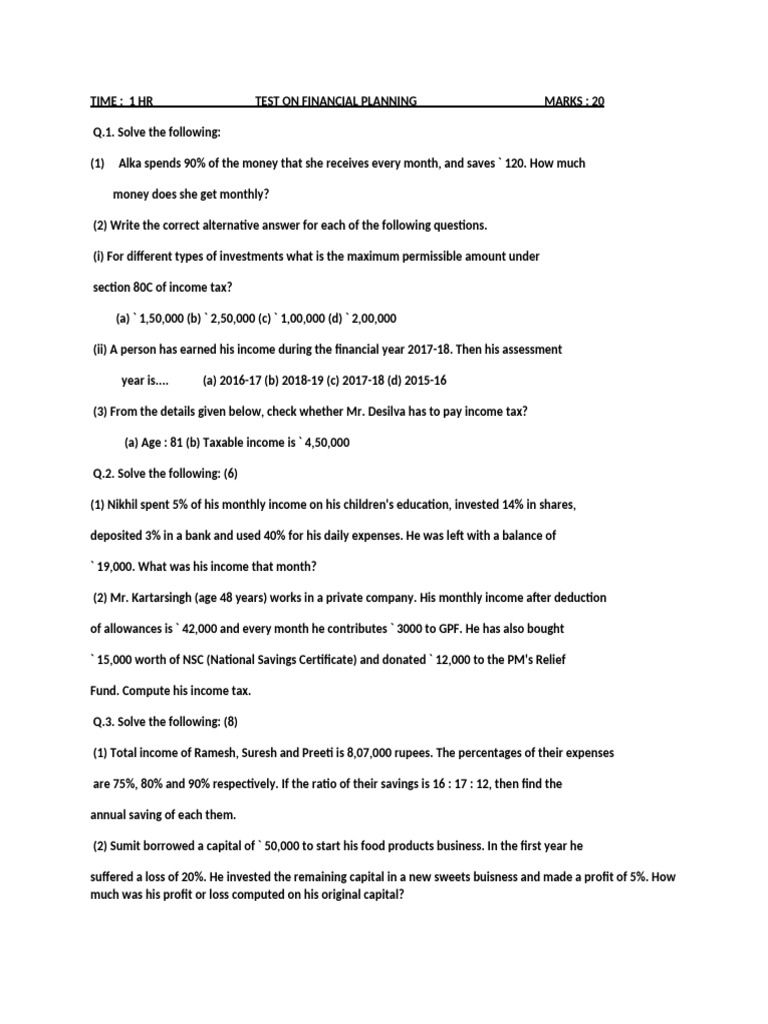 Financial Planning Test Paper 2018 | PDF