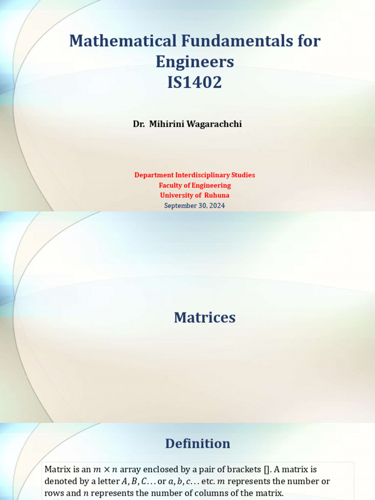 Engineering Mathematics: Matrices Overview | PDF | Matrix (Mathematics ...
