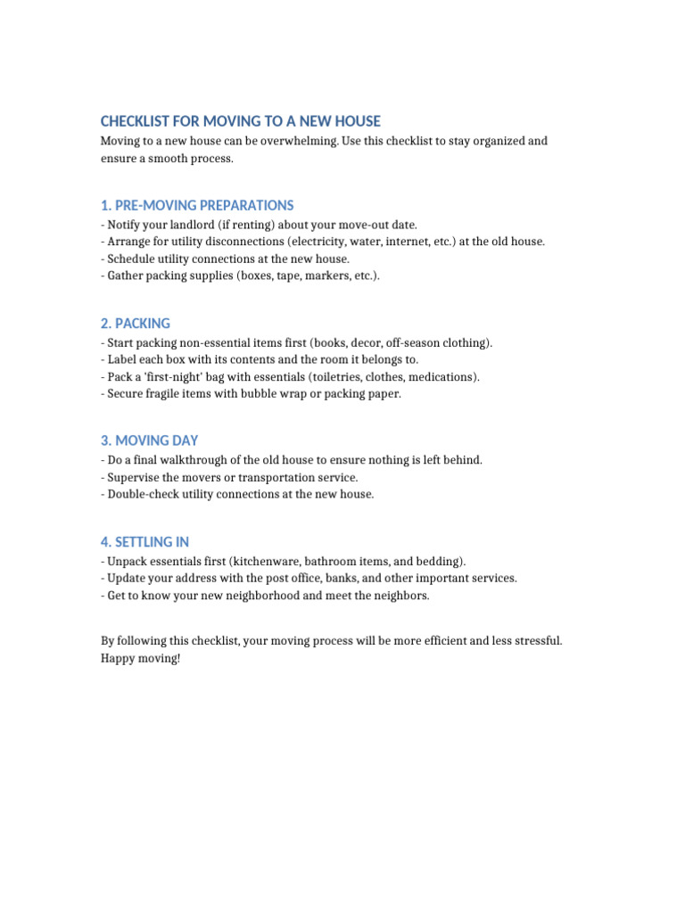 Checklist Moving New House | PDF