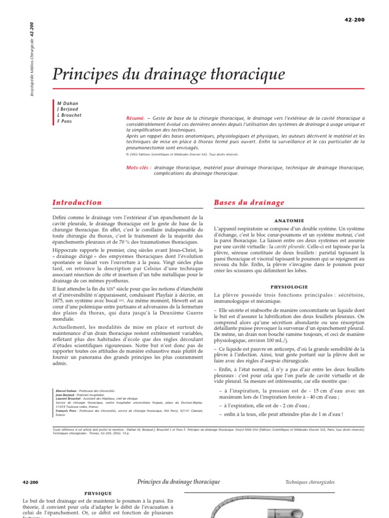 Drainage Thoracique Adulte | Drainage Thoracique Technique – FNXCML