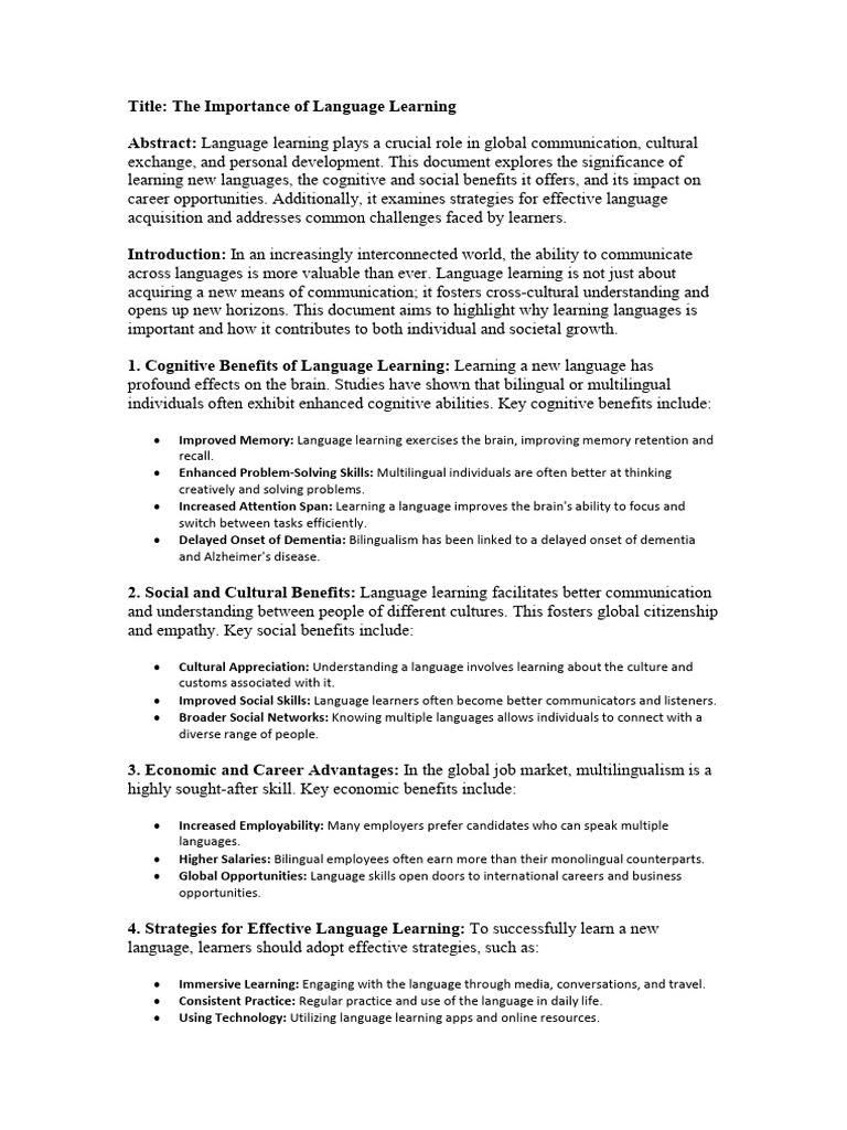 The importance of language learning pdf multilingualism learning