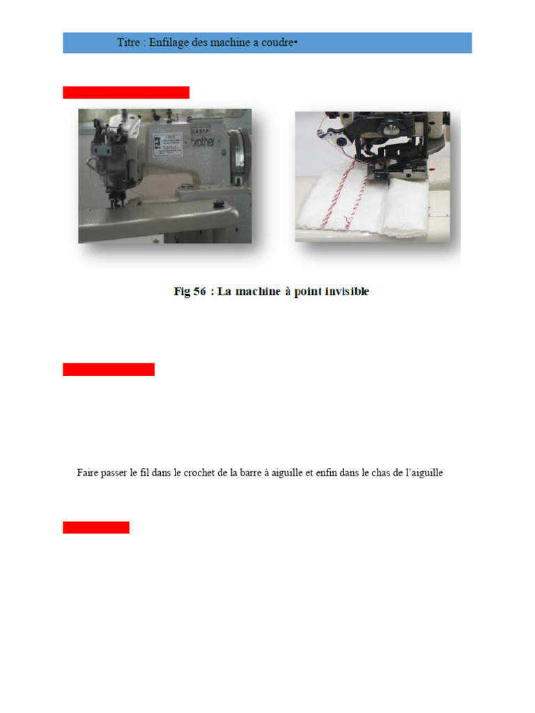 Enfilage de la machine à point invisible | PDF | Machine à coudre | Couture