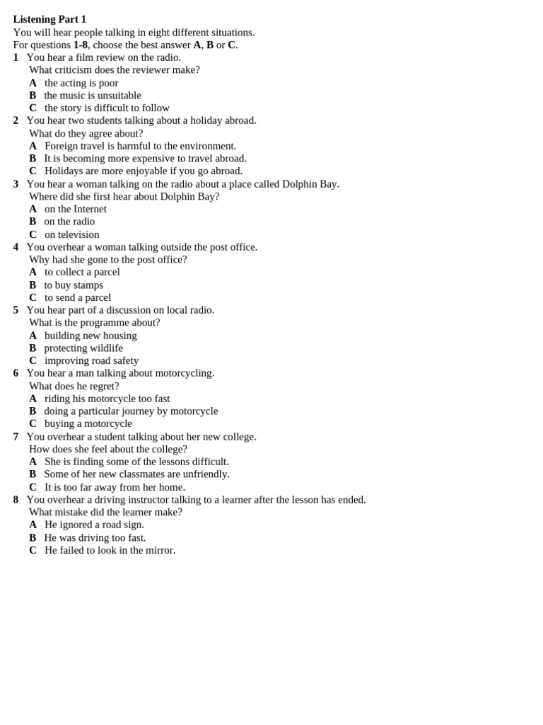 Listening Part 1 Pdf