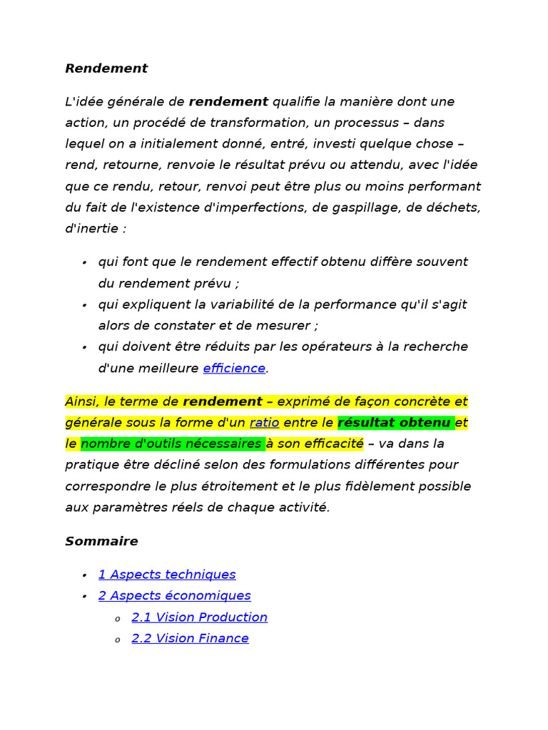 Définition et Calcul du Rendement en Physique | PDF | Rendement ...