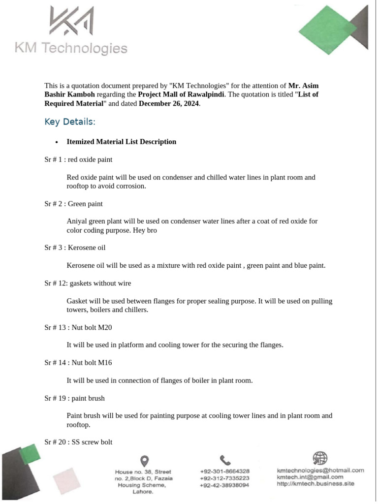 Quotation Description | PDF | Valve | Building Engineering