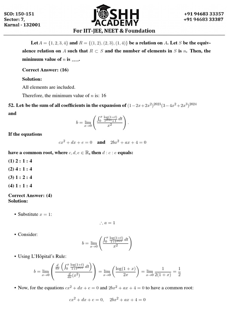 JEE Math Sol 12-01-25 | PDF | Variance | Mathematical Analysis