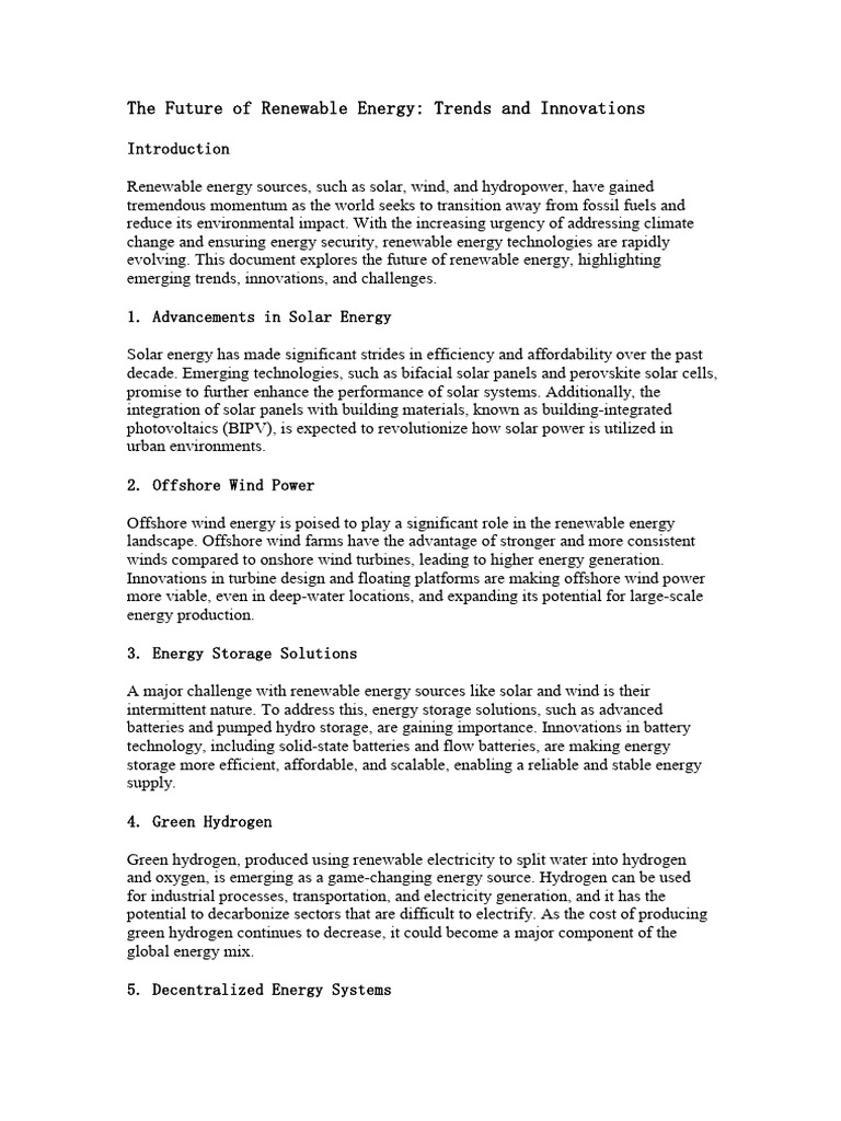 Future Trends in Renewable Energy Innovations | PDF | Wind Power ...