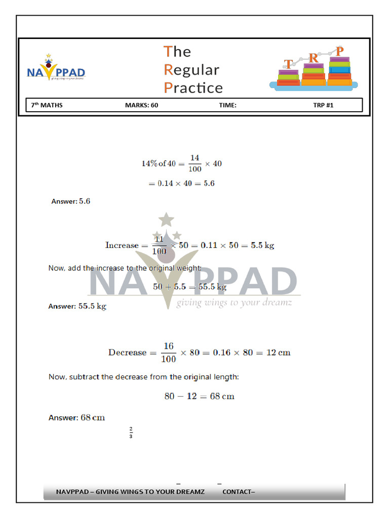 7th Grade Maths Practice Questions | PDF | Triangle | Elementary ...