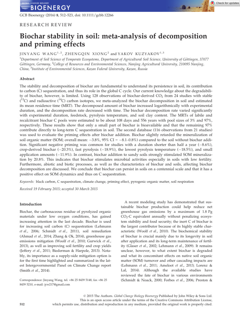 A Review On Current Status of Biochar Uses in Agriculture | PDF | Soil ...
