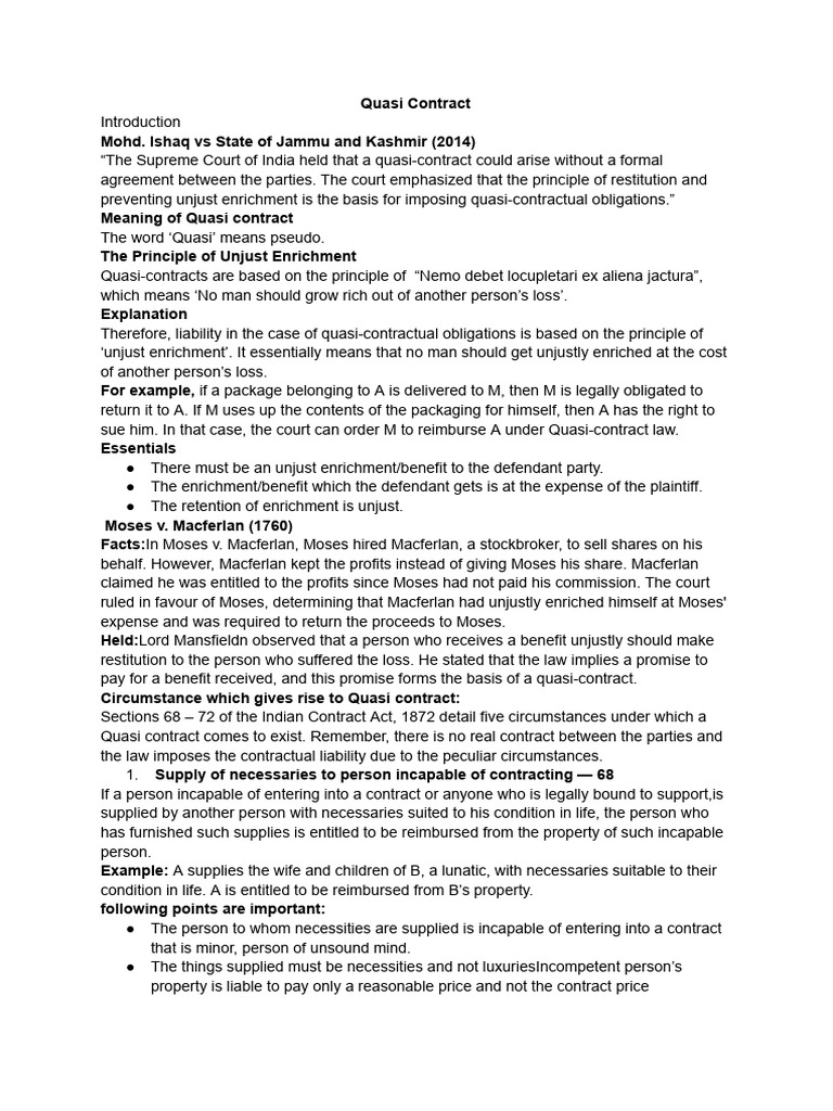 Quasi Contract | PDF | Legal Concepts | Business Law