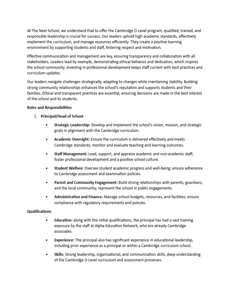 Leadership Roles in Cambridge O Levels | PDF | Leadership | Curriculum
