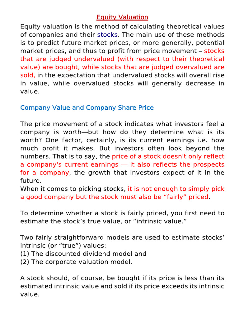 Equity Valuation Pdf