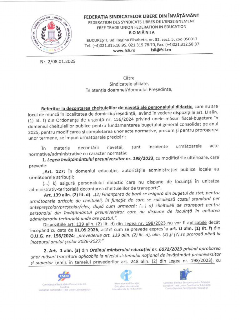 Punct de vedere decontare navetă-2025 | PDF