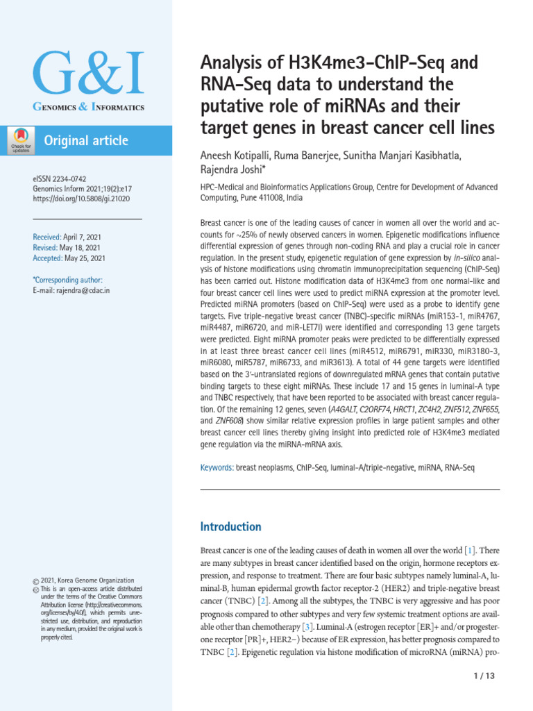 Breast Cancer Epigenetics Study | PDF | Regulation Of Gene Expression ...